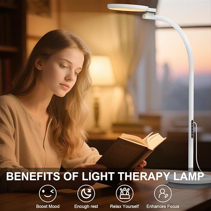 Sozapooty Light Therapy Lamp, LED 10000 Lux Floor Happy Therapy Light, UV-Free Sun Lamp with 5 Brightness & 5 Color Temperatures, 3 Heights for Apartment/Office/Home