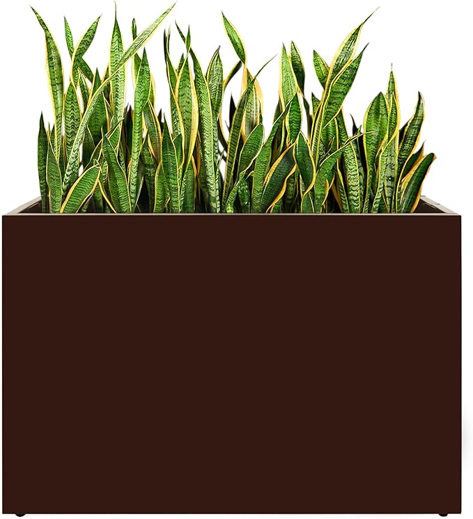 TISUWING Metal Planter Box, No Installation Galvanized Steel Folding Rectangular Planter with Drainage Holes, 35.5"x 10"x 28" Brown Outdoor Planter for Porch/Patio/Garden