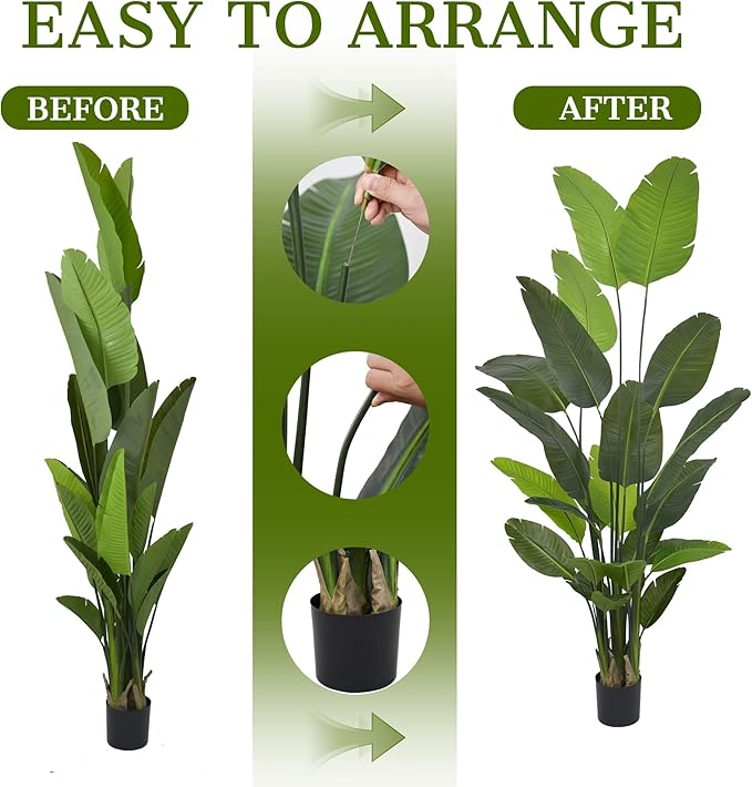 Bird of Paradise Plant Artificial 8ft - Tall Faux Plants Indoor with Realistic Trunks and 24 Vivid Leaves, 96 Inch Fake Tropical Floor Plants in Pot for Home Living Room Bedroom Office Indoor Decor