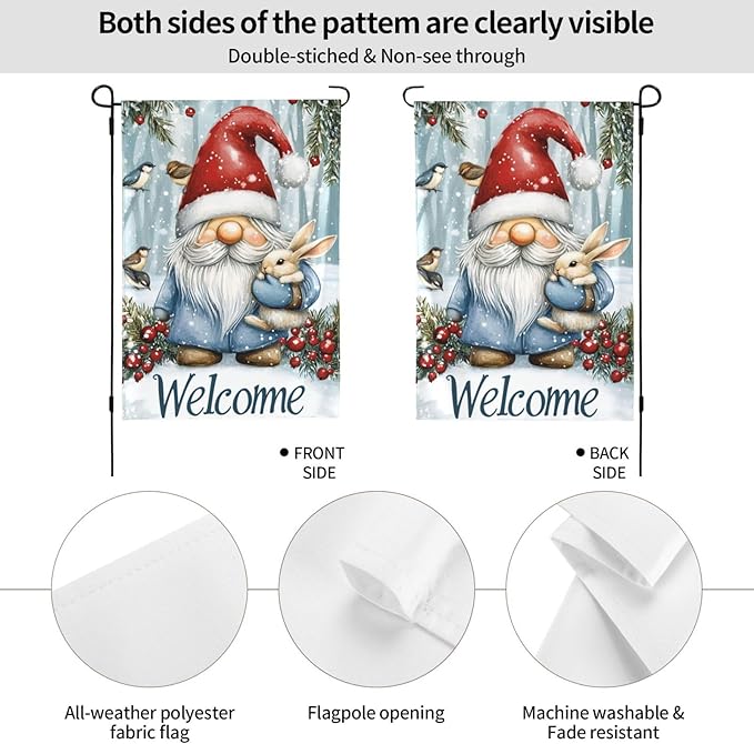 Christmas Gnome Garden Flag Vertical Double Sided Outdoor Yard Flags 12.5x18 Inch Burlap Banners Vertical Double Sided for Outdoor Decor Lawn