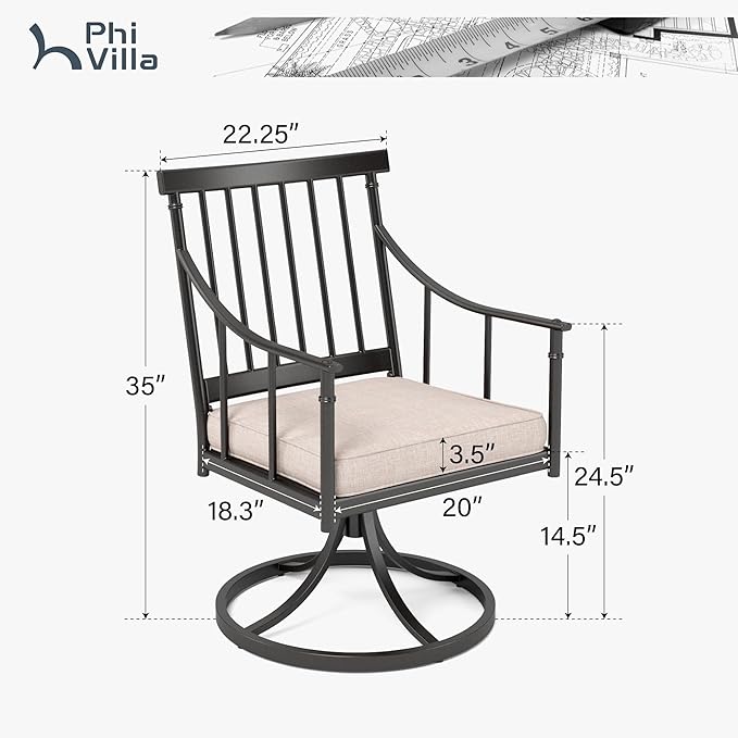 PHI VILLA Swivel Chairs Set of 4 Patio Dining Rocker Chair with Cushion Rocking Patio Furniture for Garden Backyard Bistro, Beige