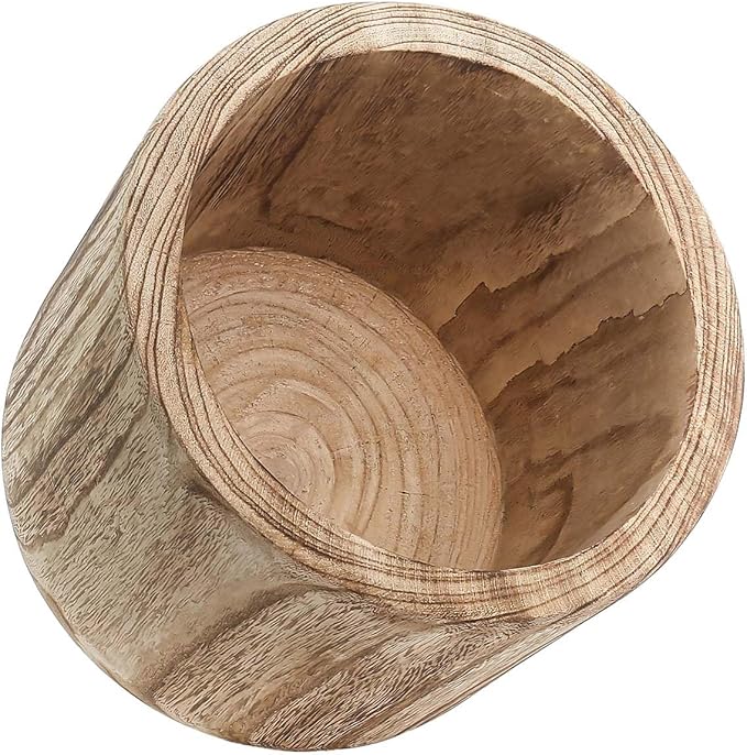 CYS EXCEL 6.25'' Burnt Finish Cylinder Planter Lightweight Natural Wood Cachepot for Indoor Plants, Succulents, Herbs, Home & Office Decor
