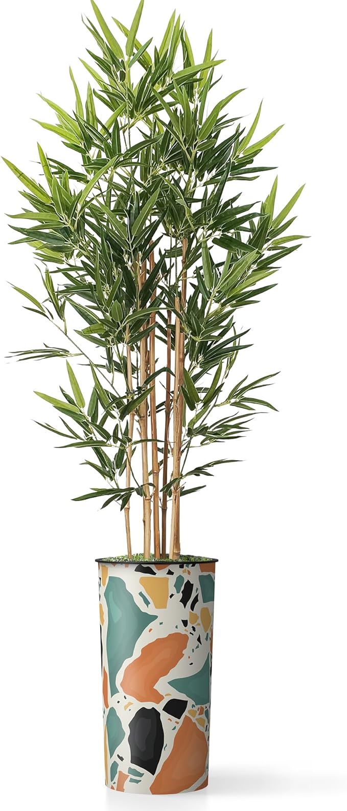 Artificial Tree in Modern Geometric Pattern Planter, Fake Bamboo Silk TRE for Indoor and Outdoor Home Decoration - 70" Overall Tall (Plant Pot Plus Tree)