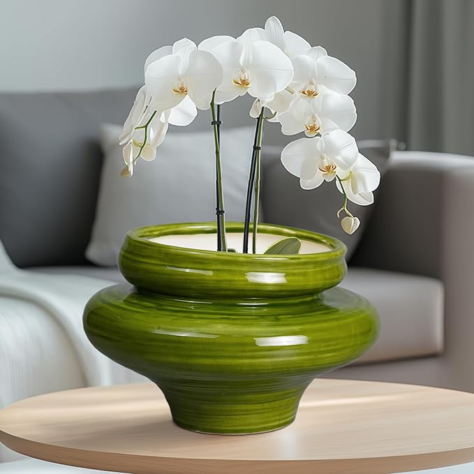 Teagas Ceramic Planters for Indoor Plants 11 Inch - Bonsai Plant Pots Outdoor, Large Planters for Indoor Plants, Green Planter with Drainage Hole, Flower Pot for Garden Decor, Gift for Women Men