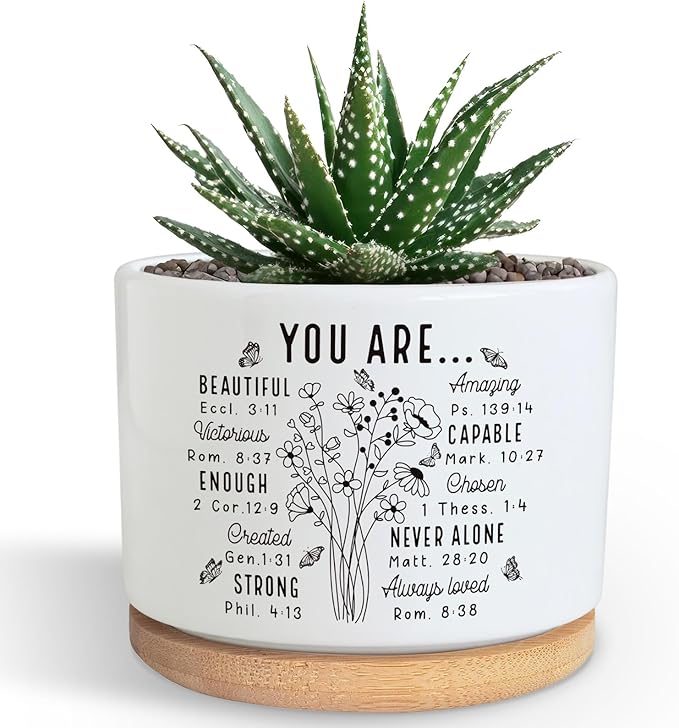 You are Beautiful Succulent Plant Pot, Cute 3.5 Inch Ceramic Pot, Inspirational Christian Desk Windowsill Pots for Small Plants, Cactus Gifts Plant, Religious Planter(No Plants)
