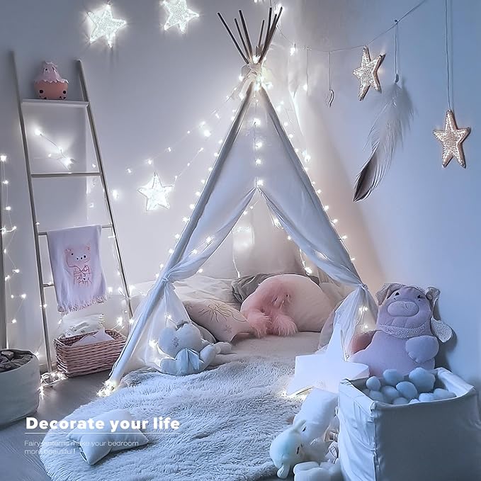 JMEXSUSS 4 Pack 50 LED White Fairy Lights Battery Operated, 16.1ft Christmas Fairy Lights Indoor, White String Lights Waterproof Outdoor for Party Wedding Birthday Holiday Decorations