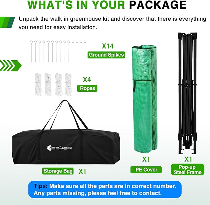 Yesker Greenhouse 10X10 FT Pop Up Greenhouses Tent Walk in Green House with Screen Windows Waterproof PE Cover Portable Large Greenhouse Kit for Outdoor Winter Gardening Backyard Patio Plant Outside