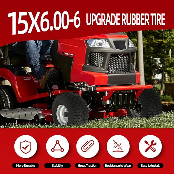 15x6.00-6nhs Lawn Mower Tires Tubeless (2 Pack),Replacement Riding Lawn Mower Front Tires,Compatible withRiding Mowers and Lawn Tractor, 3" Centered Hub and 3/4" Bushings（Gray)