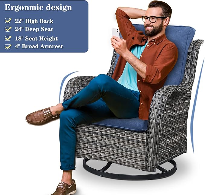 Belord Outdoor Furniture Wicker Conversation Sets - 7 Piece Patio Rattan Furniture Sets with Swivel Rocker Chairs Outdoor Sofa for Porch Deck Backyard Mixed Grey/Blue