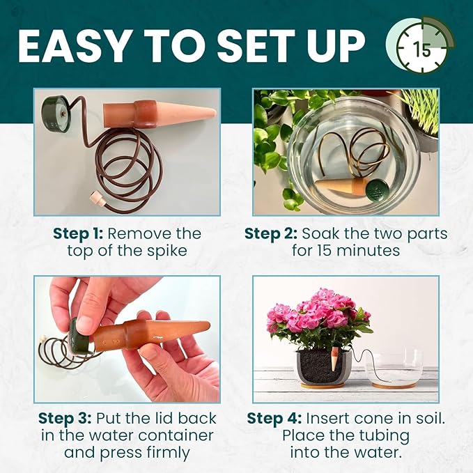 Blumat Classic Self-Watering Stakes - Automatic Drip Irrigation System for Indoor Plant Watering & Outdoor - Water Drip Solution for Potted Plants - Slow Release Stakes, 14 Pack, w Adapter