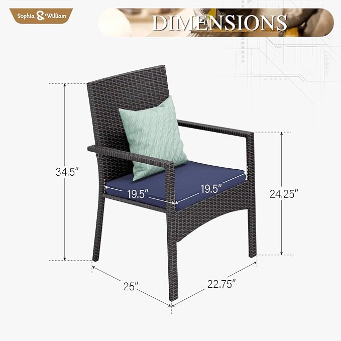 Sophia & William Patio Chairs Set of 6, 6 Pcs Lightweight Rattan Outdoor Dining Chairs, All-Weather Wicker Dining Chairs with Comfortable Seating