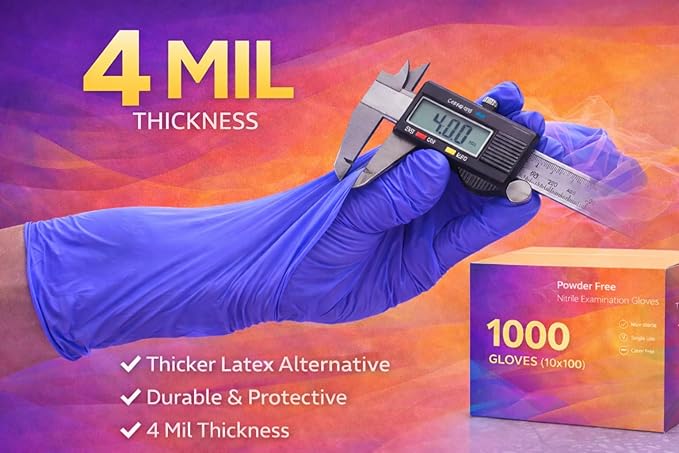 Examination Nitrile Gloves, Disposable, Powder-Free, Latex-Free, Multi-Purpose Protective Gloves for Medical