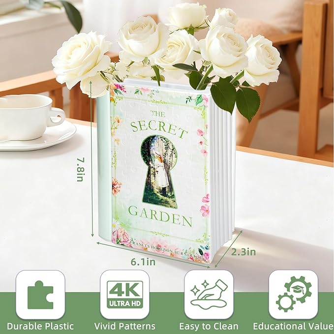 MYLARREN 3D Puzzle Vase for Adults Kids, 120 Pcs Puzzle Book Vase for Flowers, Arts and Crafts for Kids 4-6, Adults, Girls, Cute Unique Vases for Book Shelf Decor, Books Lover Gifts for Women(Secret)