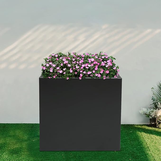 DYNAMI Square Planter Box Black Steel Planter,16x16x16in Metal Planter Box Large Cube Plant Pot for Outdoor Plants,Modern Heavy Duty Flower Pot for Patio, Deck, Yard, Garden