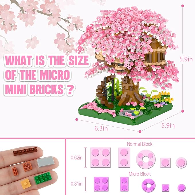 Vziimo Cherry Blossom Bonsai Tree Building Set, Japanese Sakura Tree House Model Sets for Adults, 2028Pcs Mini Micro Bricks Collectible Creative Gift for Teens Girls 14+