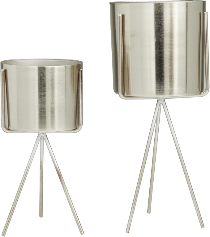 CosmoLiving by Cosmopolitan Metal Indoor Outdoor Planter Small Small Planter Pot with Removable Stand, Set of 2 Planters 5", 4"W, Silver