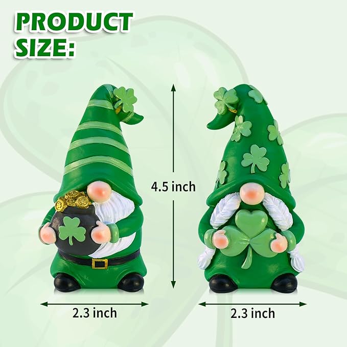 St Patricks Day Decorations Gnomes, 2 Pack Handcrafted Irish Gnomes Lucky Leprechaun Figurines, Shamrock Decor for Table Tiered Tray Shelf
