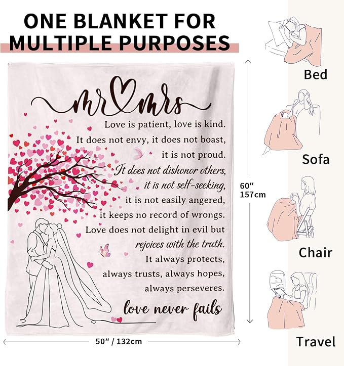 Glydein Wedding Gifts for Couples 2026, Soft Flannel Wedding Blanket, Bridal Shower Gifts for Bride to Be, Anniversary Mr and Mrs Gift, Marriage Gift for Newlyweds Bride, 50 x 60 inches