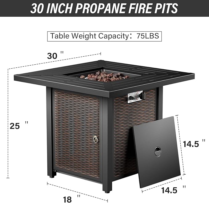 5 Pieces Patio Furniture Set with 50000 BTU Propane Fire Pit Table, All-Weather Patio Rocking Chairs, Loveseat Glider and Side Table for Outdoor Conversation Deck Backyard Poolside