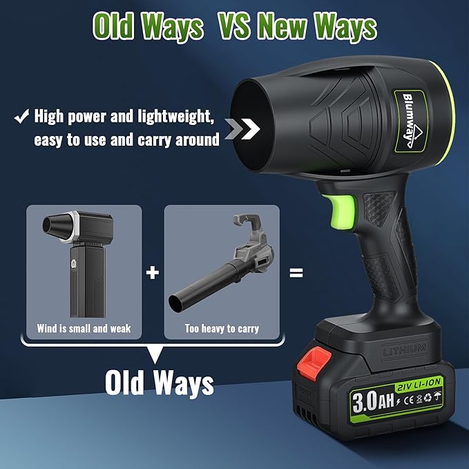 Blumway Leaf Blower Cordless with Battery, Handheld Leaf Blower, Electric Cordless Leaf Blowers with 2 Pcs 3.0Ah Batteries and Charger for Lawn Care, Patio, Leaves, Dust, Car