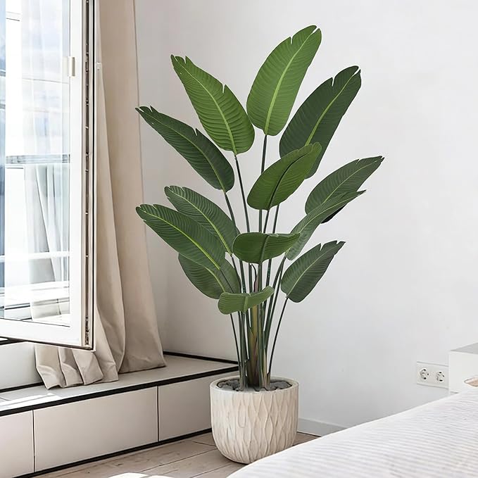 6FT Bird of Paradise Artificial Plant, 72" Tall Artificial Plants Indoor with 13 Realistic Leaves, Fake Floor Plant Faux Tropical Trees with Pot for Home Living Room Office Mall Indoor Decor