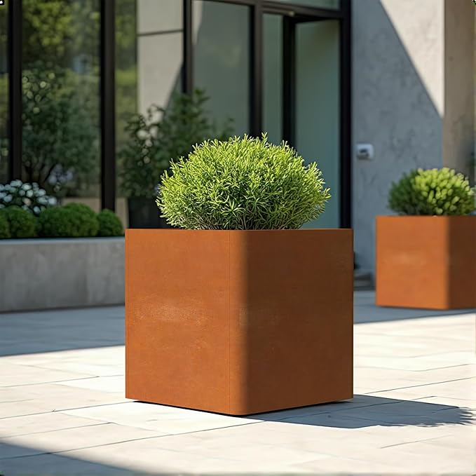 BHCORTEN Corten Steel Planter Box 20" L x 20" W x 20" H,Large Metal Square Planter for Outdoor Plants,Metal Cube Flower Pot with Drainage Hole for Porch Hotel Patio Yard