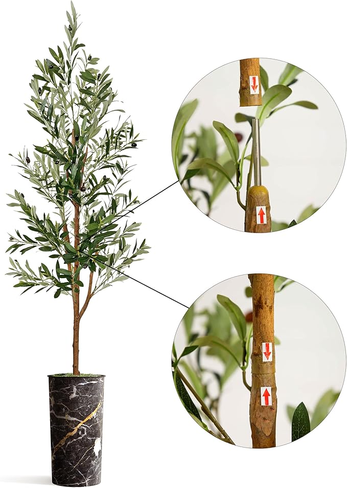 Artificial Tree in Granite Effect Planter, Fake Olive Tree for Indoor and Outdoor Home Decoration - 68" Overall Tall (Plant Pot Plus Tree)