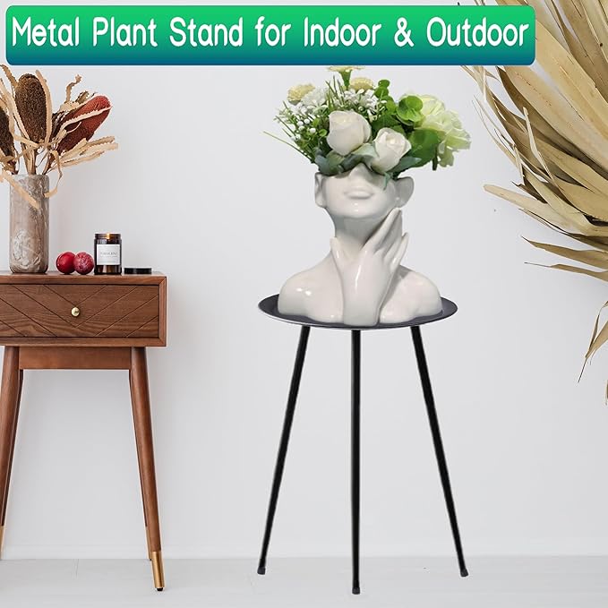 ZEECER Plant Stand, 20'' Tall Plant Stand Indoor Outdoor, Rust-proof Small Patio Table Round Metal Side Table, Multi-role Plant Stool Small Outdoor Side Tables for Patio Garden Home Decor