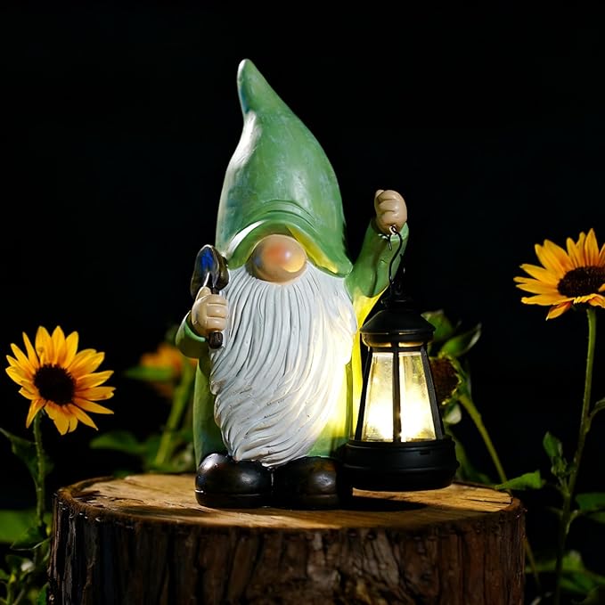 Gnome Garden Decor Statue Solar Decorations for Yard Lawn Outside with Lantern Outdoor Decorations for Balcnoy