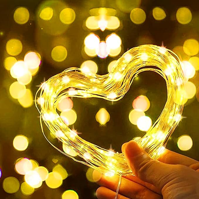 LAMPHOME Fairy Lights Plug in, 33Ft 100 LEDs Waterproof Twinkle Firefly Lights, Adaptor Included, Starry String Lights for Wedding Indoor Outdoor Christmas Patio Garden Decoration, Yellow