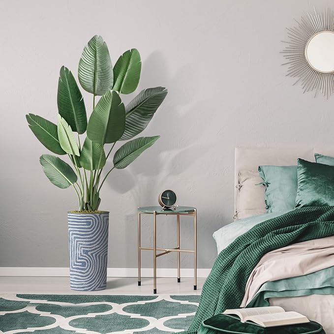 Artificial Tree in Contemporary Geometric Pattern Planter, Fake Bird of Paradise Silk Tree for Indoor and Outdoor Home Decoration - 67" Overall Tall (Plant Pot Plus Tree)