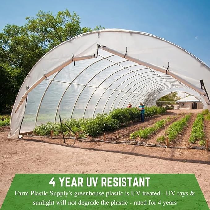 Farm Plastic Supply 4 Year Clear 6 mil Greenhouse Plastic Sheeting - Clear Sheeting, Polyethylene Film, Transparent Plastic Film for Greenhouse (50' x 75')