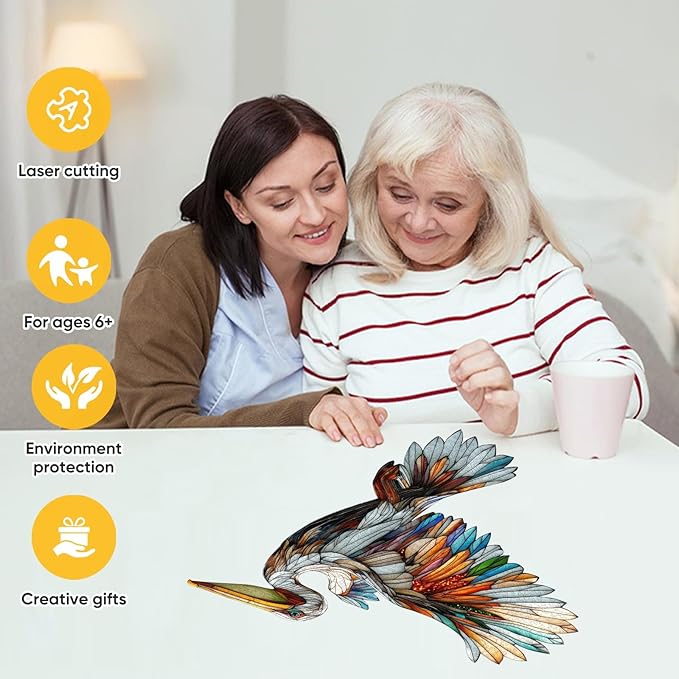 Qiuenisray Wooden Puzzles for Adults 500 Pieces, Pelican Jigsaw Puzzles, FSC Certified Wall Decor, Unique Animal Shape Puzzles Pieces, Bird Wood Puzzle, Festival Gifts for Family Friend 21.2x21.1 in