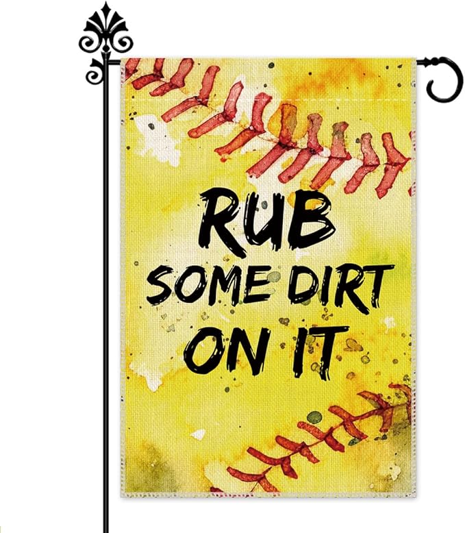 Hafhue RUB Some Dirt On It Garden Flag, 12 x 18 Inch Double Sided Farmhouse Holiday Yard Garden Lawn Decoration Flag, Spring Softball Garden Yard Flag, Baseball Flag Gift for Baseball Lover