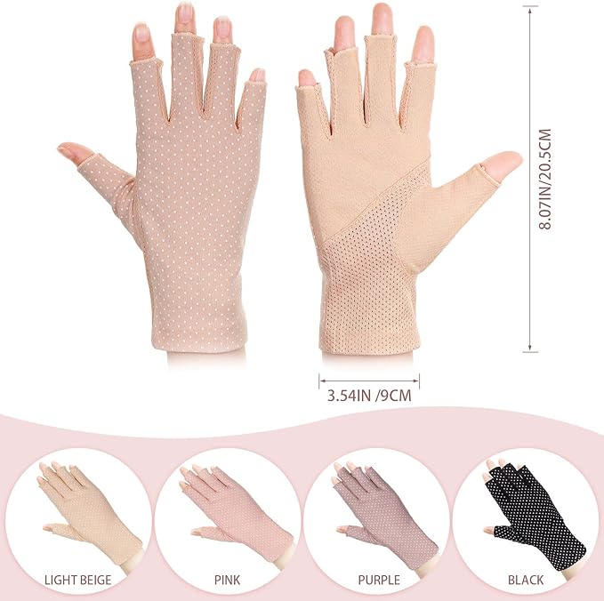 SATINIOR 4 Pairs UV Protection Sun Fingerless Driving Gloves for Women Sunscreen Sunblock Non Slip Gloves for Nail Manicure