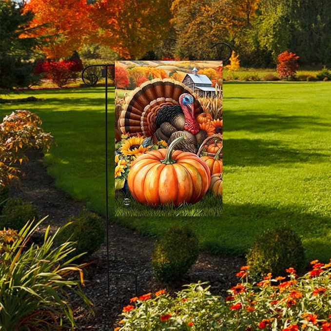 Briarwood Lane Wild Turkey and Pumpkins Garden Flag