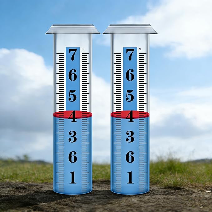 2PCS Rain Gauge Replacement Tube Plastic, Accurate Rain Gauge Outdoor, Thickened and Transparent 7" Capacity Tube with Blue Strip for Yard & Garden, 2 Rainfall Meter Tube with 1 Clean Brush