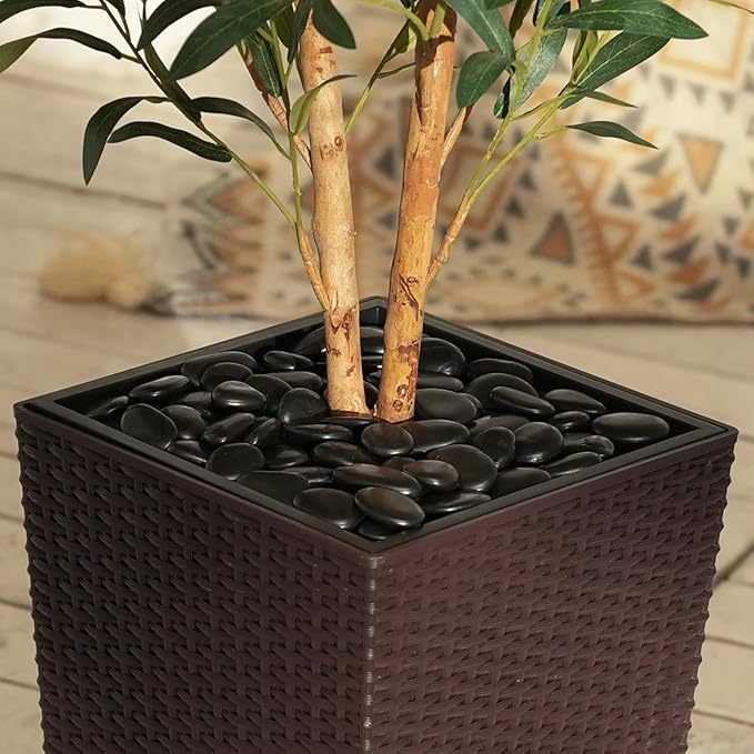 OAKRED Artificial Olive Tree 5FT Faux Olive Tree - Adjustable Branches UV Resistant with Brown Taper Planter and Pebbles - Faux Plants Indoor for Living Room, Office Decor and Bedroom