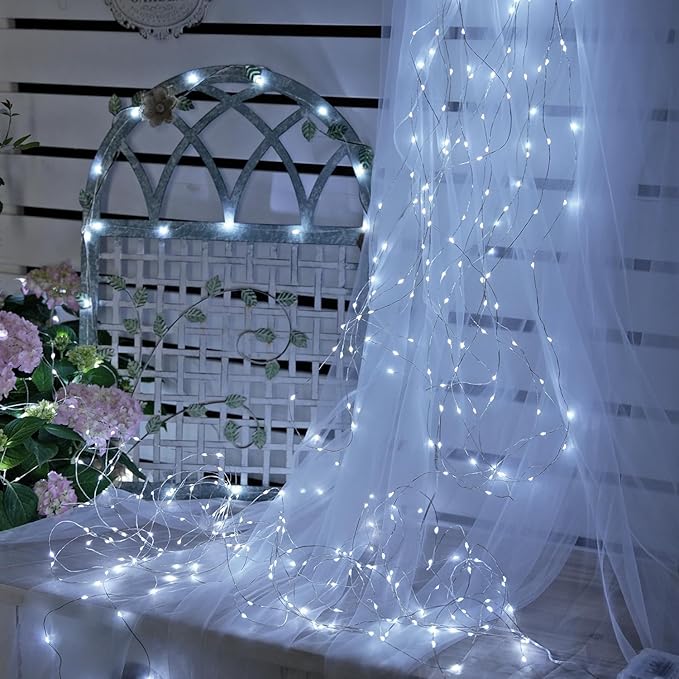 JMEXSUSS 4 Pack 50 LED White Fairy Lights Battery Operated, 16.1ft Christmas Fairy Lights Indoor, White String Lights Waterproof Outdoor for Party Wedding Birthday Holiday Decorations