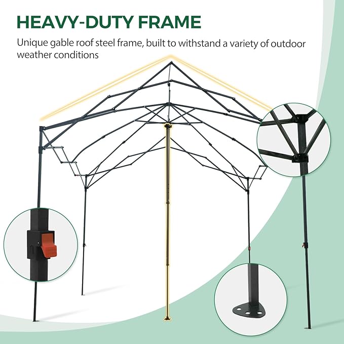 10x10 Pop Up Walk-in Greenhouse, Indoor & Outdoor PE Cover Green House with Power Access Ports, Support Pole, Roll-up Zippered Doors and Windows, Green