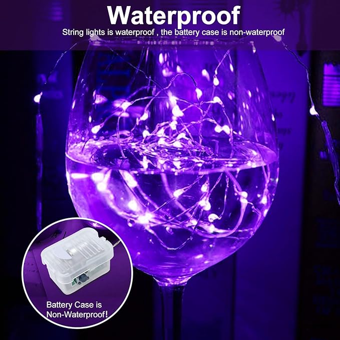 AIKEI 24 Pack LED Fairy Lights Battery Operated, String Lights Waterproof 7 Feet 20 Led Firefly Starry Lights for Wedding Party Bedroom Garden Christmas Decoration Purple