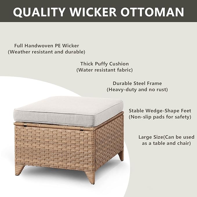 Patio Furniture Swivel Chairs Set - 8 Piece Wicker Rattan Outdoor Sectional Conversation Sets with 4 Swivel Rocking Chairs,2 Ottomans,1 Sofa and 1 Coffee Table for Porch Deck Garden(Yellow/Beige)