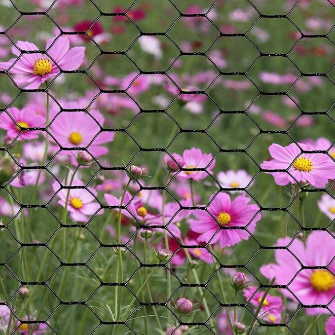 PVC Hexagonal Poultry Netting Chicken Wire 18" x50' x 1" Mesh 20GA Black