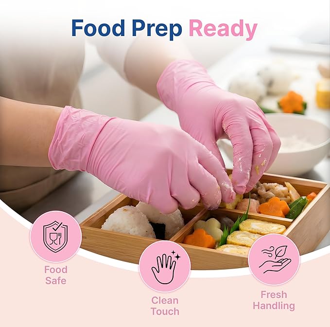 Schneider Pink Nitrile Gloves, Latex Free Exam Gloves Disposable Latex Free, Disposable Gloves for Cooking & Medical