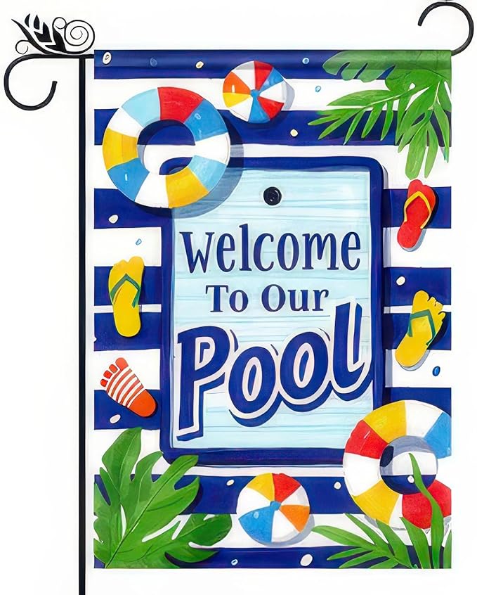 Welcome To Our Pool Garden Flag12x18 Inch Double Sided Summer Beach Bar Pub Porch Patio Deck Backyard Poolside Decor Outside Holiday Party Seasonal Farmhouse Banner Outdoor Decor