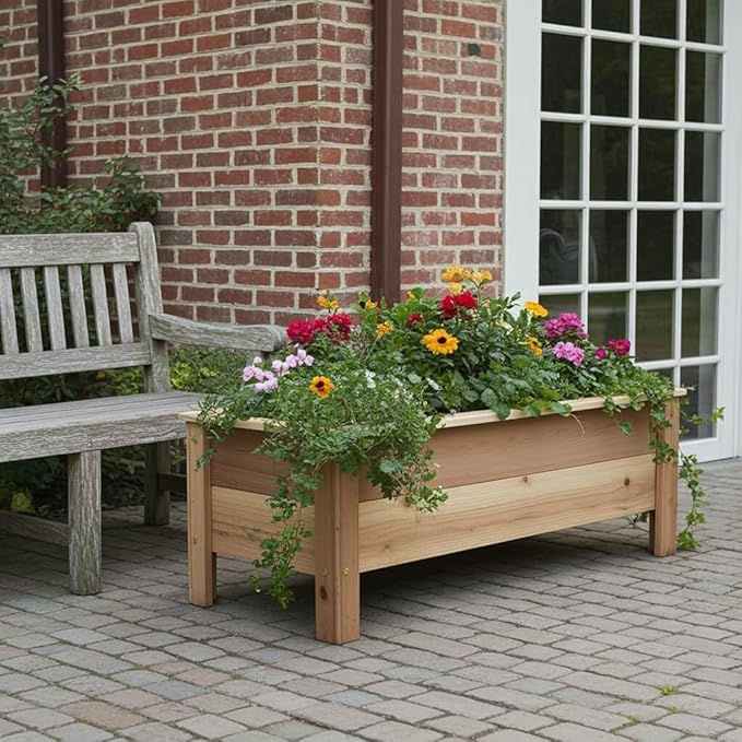 Cedar Raised Garden Bed Planter Box with Legs – Heavy Duty Outdoor Wooden Planter for Vegetables & Flowers, No Bending Elevated Design, Custom Size, Handmade in USA (52in x 15.5in x 16in)