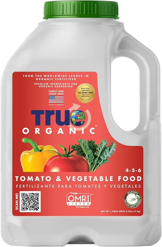 True Organic Tomato and Vegetable Food Granular Fertilizer 4.5lbs Jug - CDFA, OMRI Listed for Organic Gardening NPK 4-5-6