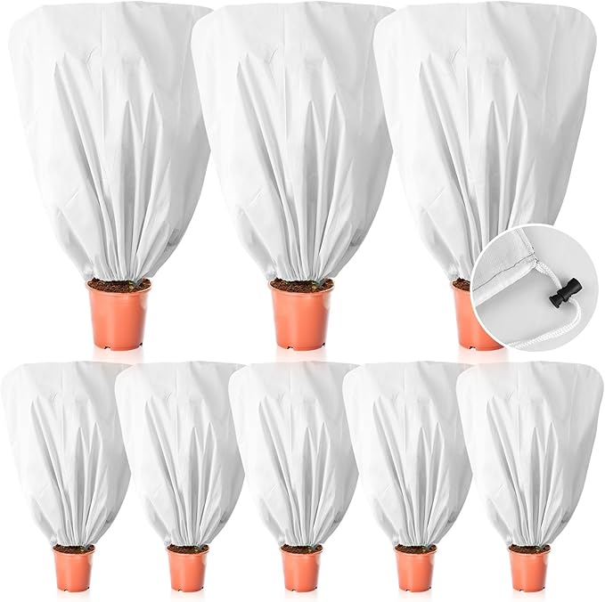 EYNDYN 8 Pcs Plant Covers Frost Protection Bag 47" x 31.5" Winter Reusable Plants Jacket with Drawstring Shrub Protection Wraps Bags Frost Blanket for Winter Outdoor Garden Plants