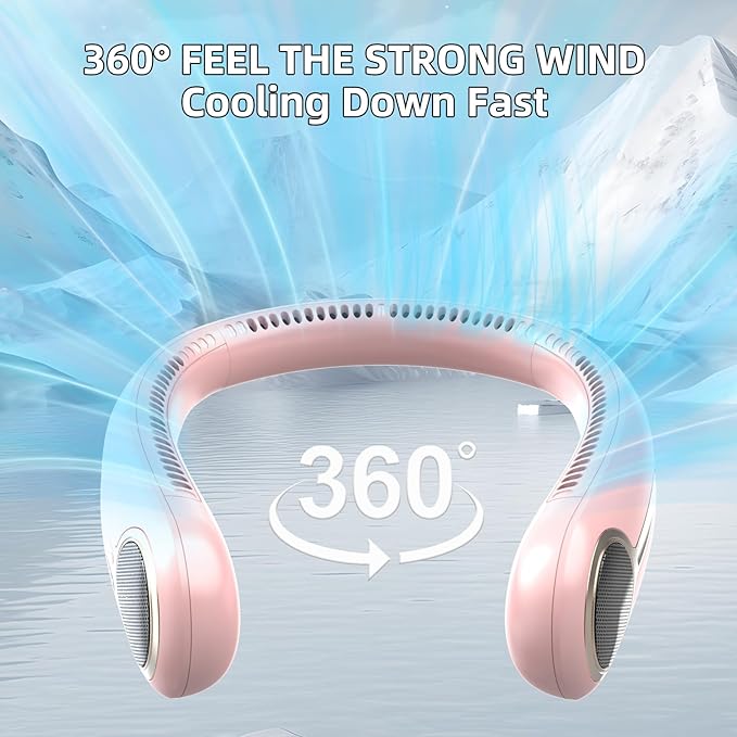 Portable Neck Fan,Hands Free Personal Wearable Bladeless Fan,6000mAh USB Rechargeable,360° Cooling,LED Display,4-Speeds,Birthday Gifts for Men Women Dad Mom,Valentines Day Gifts for Her Him (Pink)