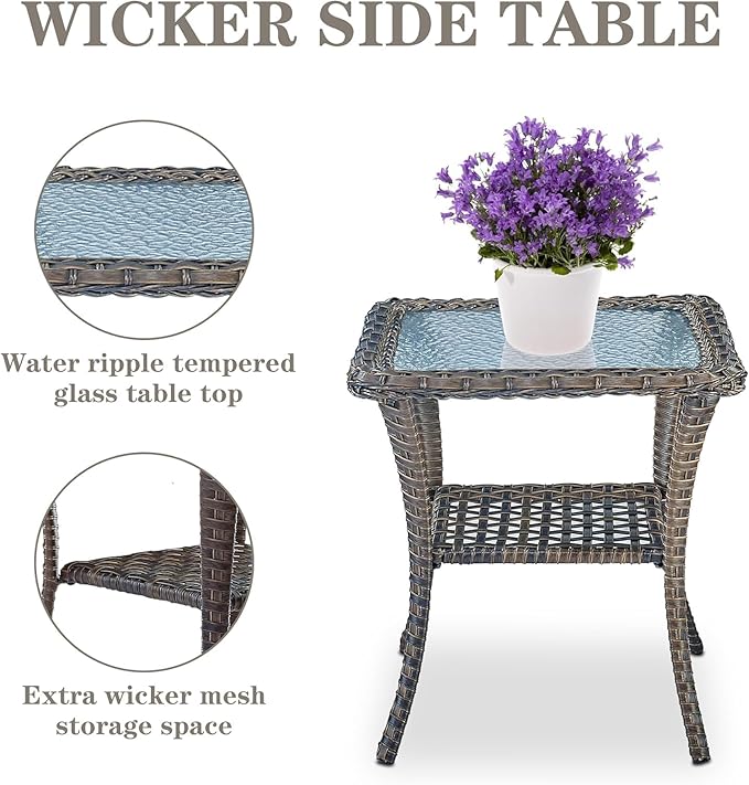 Belord 7 Piece Outdoor Patio Furniture Sets with Rocking Chairs, Wicker Loveseat Conversation Sets for Deck Patio Backyard Poolside, Grey Cushion